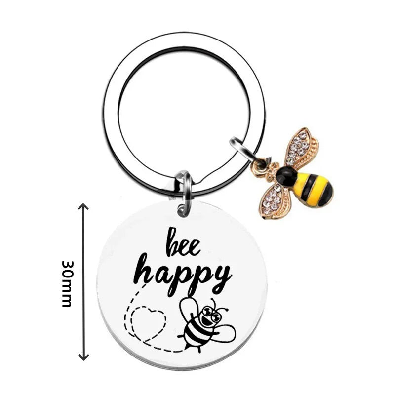 “Bee Happy” Inspirational Bee Keyring Keychain – Gift for Friends, Family