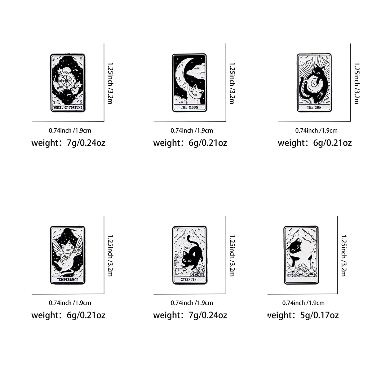 Mystic Black White Cats Tarot Card Design Enamel Pin Badges Moon Sun Strength Fortune Cat