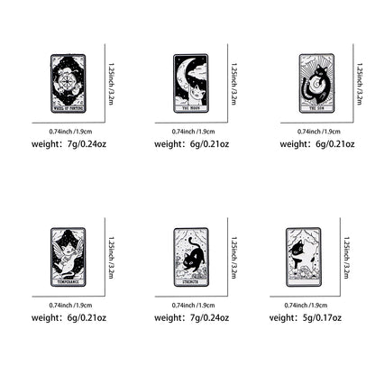 Mystic Black White Cats Tarot Card Design Enamel Pin Badges Moon Sun Strength Fortune Cat