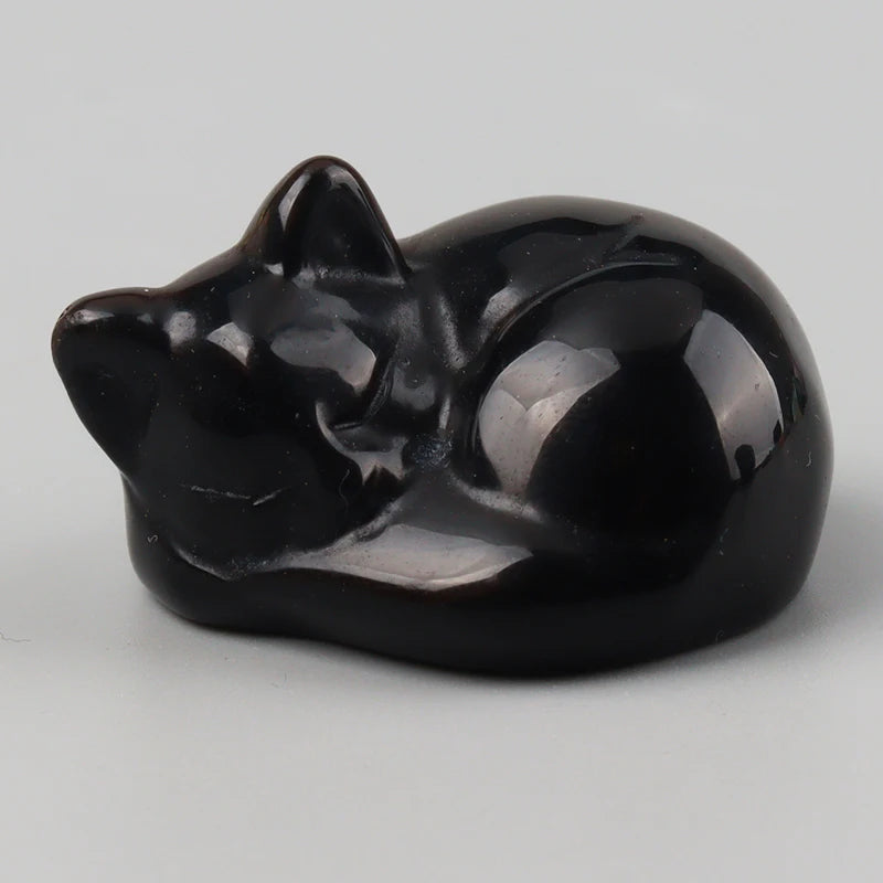 Crystal Sleeping Cat Figurines – Hand-Carved Natural Stone Animal Cats Figures for Chakra Energy Healing & Home Décor