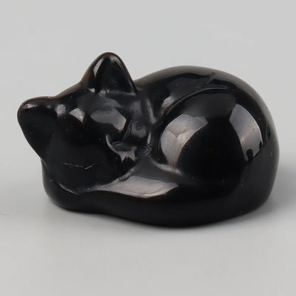 Crystal Sleeping Cat Figurines – Hand-Carved Natural Stone Animal Cats Figures for Chakra Energy Healing & Home Décor