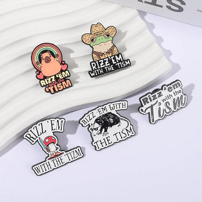 Rizz Em With The Tism Enamel Pin Badge Funny Autism Quote Animal Neurodivergent Autistic Frog Toad