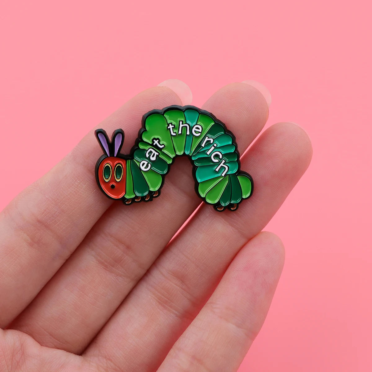 Eat The Rich Caterpillar Funny Statement Enamel Brooch Lapel Pin Badge Novelty Gift