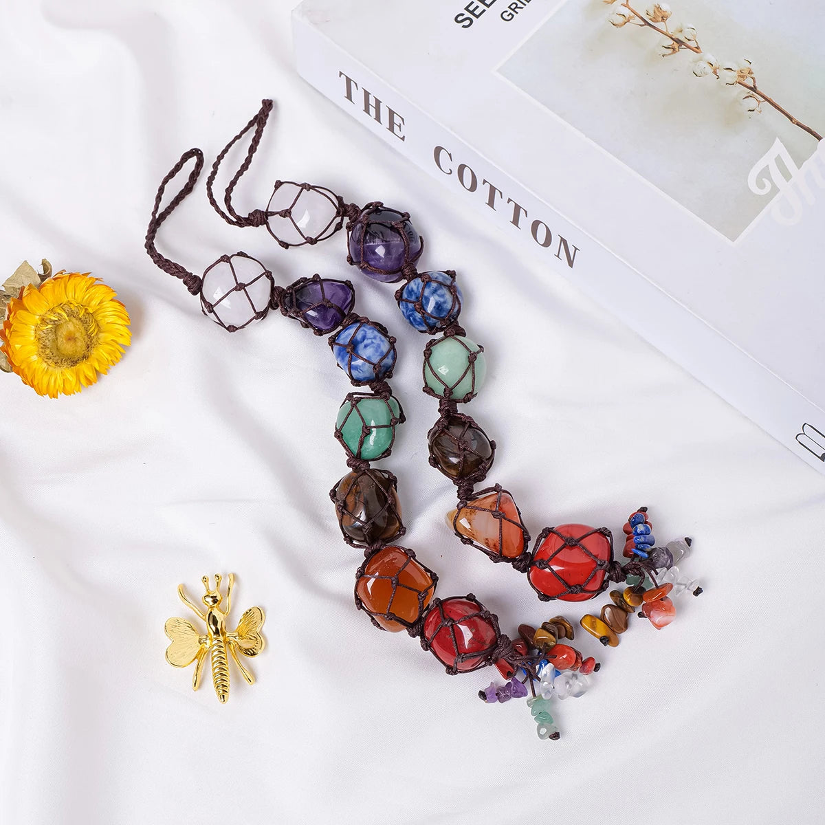 1pc Natural Crystal Chakra Pendant – Tumbled Healing Stone Home Car Charm for Energy, Yoga & Meditation