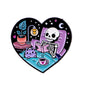 Skeleton and Cat Reading Cute Enamel Pin Badge Brooch Lapel Backpack Clothing Accessories Book Lover