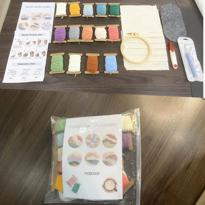 DIY Punch Needle Coaster Set Kit – Make 6 Scenery Sun Sea Sky Design Coasters Multiple Design Choice Craft Embroidery