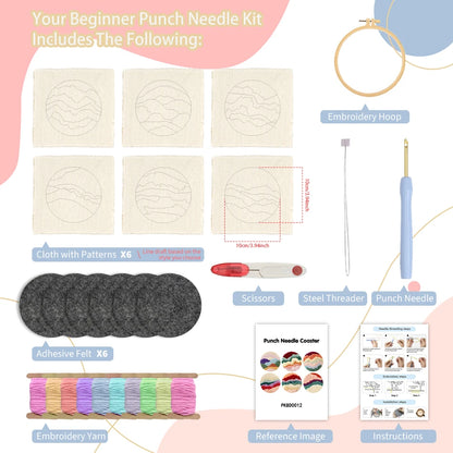 DIY Punch Needle Coaster Set Kits – Make 6 Fruit Design Coasters Multiple Design Choice Craft Embroidery