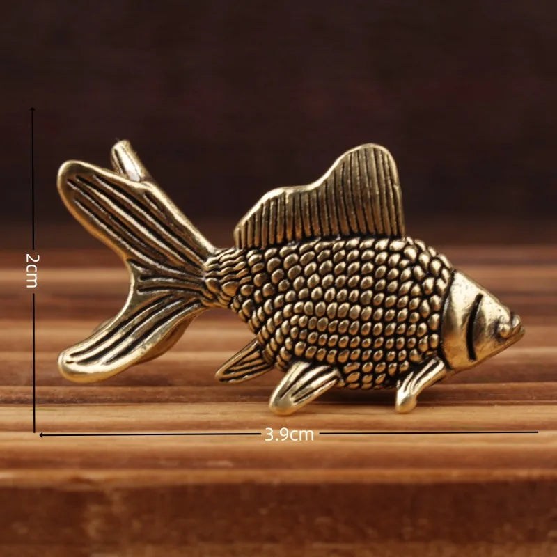 Mini Brass Copper Metal Goldfish Figurine – Desk Buddy Ornament Collectible