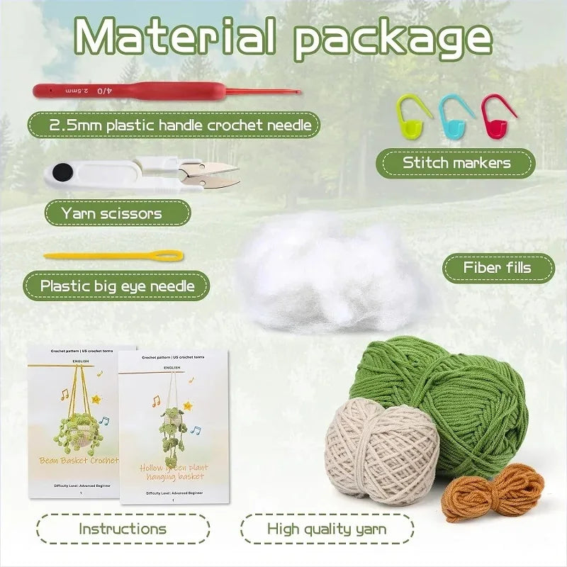 Crochet Hanging Plant Kit for Beginners – Includes Yarn, Tools & Video Tutorial