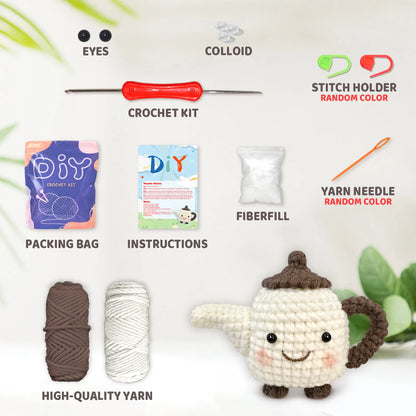 DIY Teapot Crochet Kit for Beginners – Easy Craft Set for Tea Lover