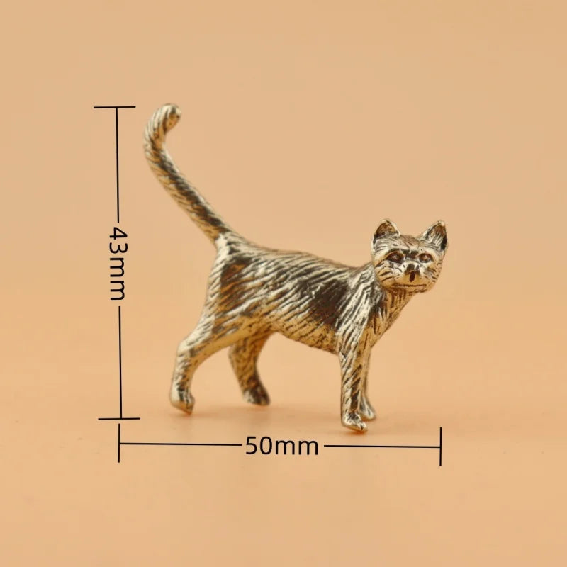Mini Brass Copper Metal Cat Figurine – Desk Buddy Ornament Collectible