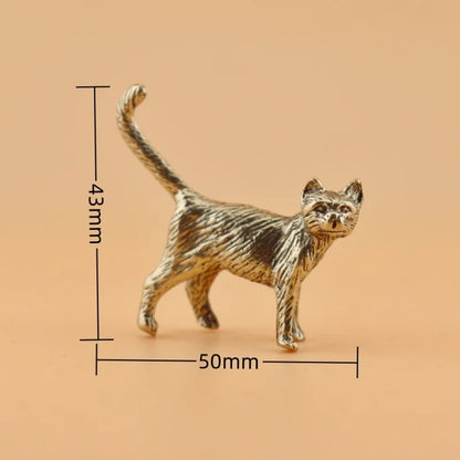Mini Brass Copper Metal Cat Figurine – Desk Buddy Ornament Collectible