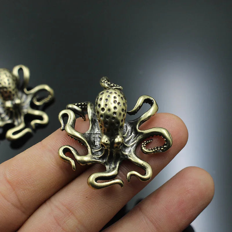 Mini Brass Copper Metal Octopus Figurine – Desk Buddy Ornament Collectible