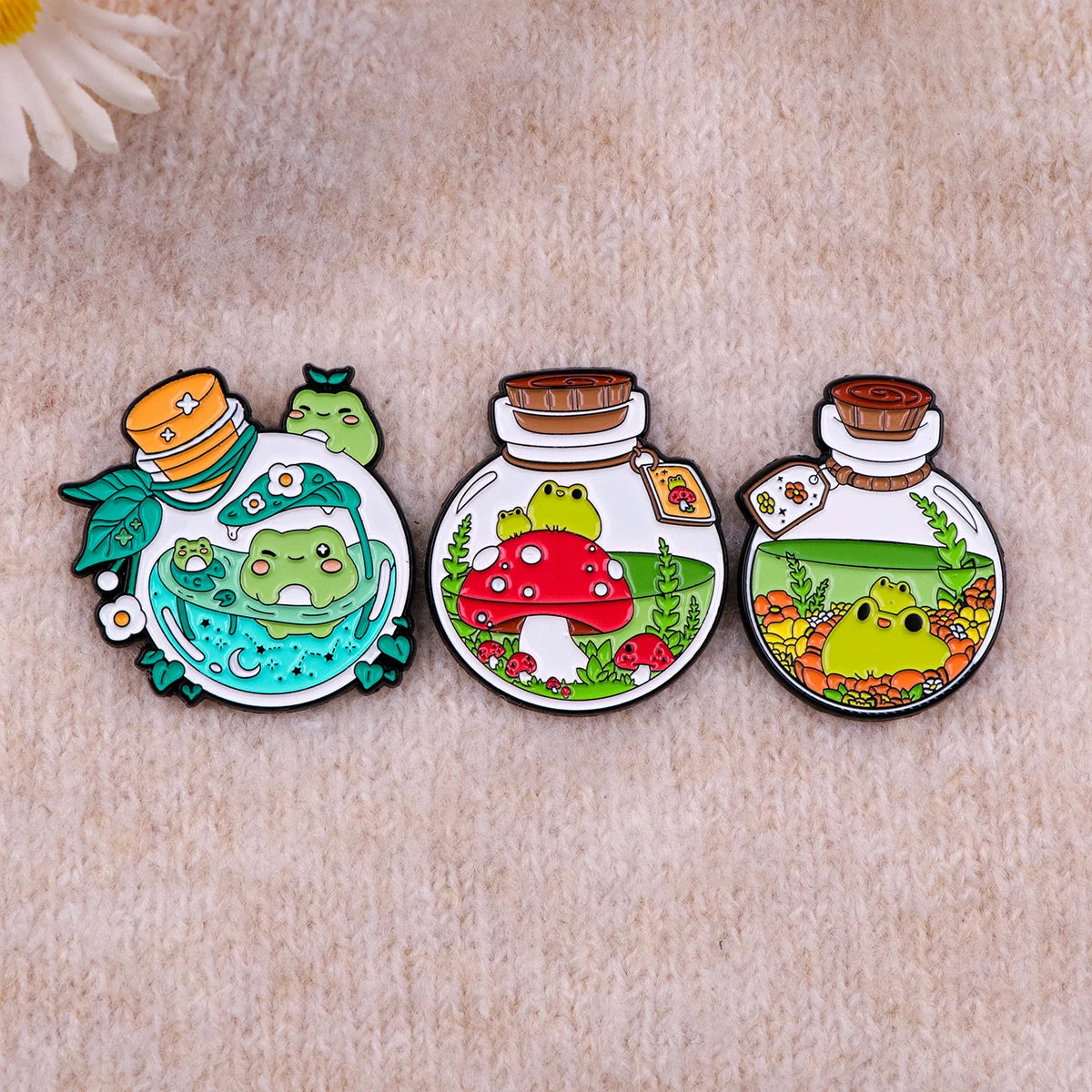 Frog In Glass Bottle Cute Enamel Brooch Lapel Pin Badge Novelty Gift