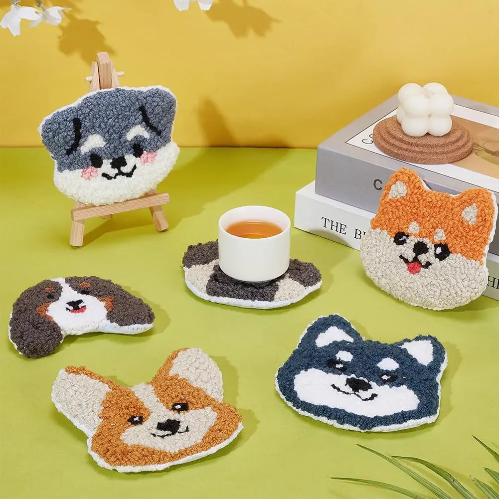 DIY Punch Needle Coaster Kit – Make 6 Dog Animal Coasters Craft Embroidery Set