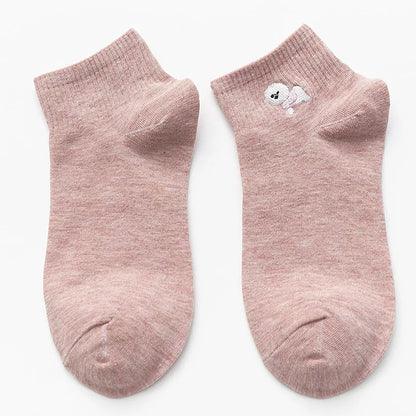 10 Pairs Women’s Cute Embroidered  Animal Socks – Cotton Crew Sock Pack Dog Cat Penguin