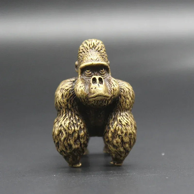 Mini Brass Copper Metal Gorilla Figurine – Desk Buddy Ornament Collectible