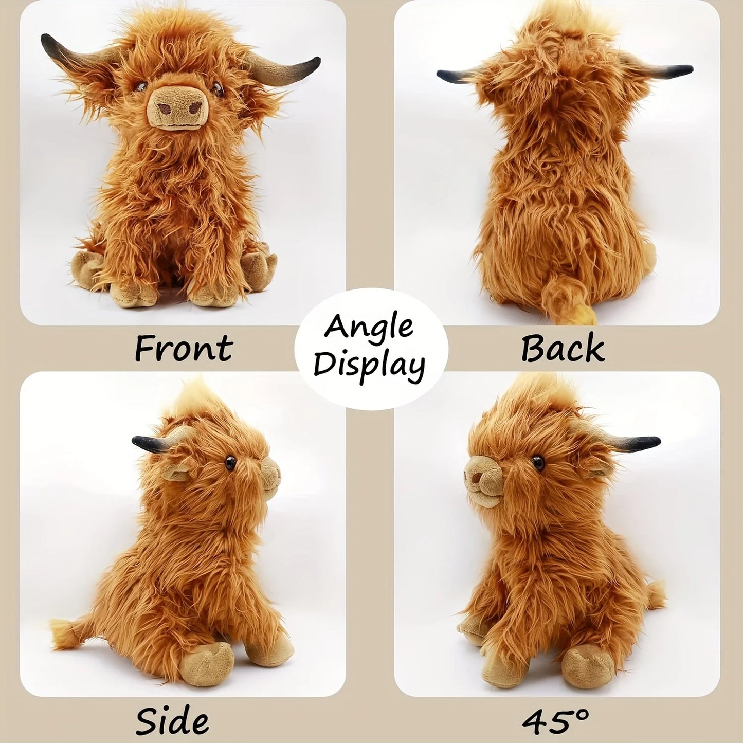 25cm Highland Cow Plush Toy – Soft Stuffed Animal in Brown or Black