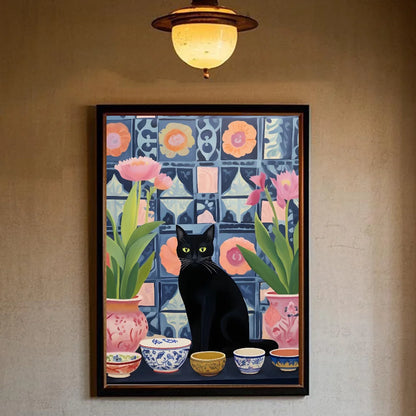 Funny Cute Black Cat Self Adhesive Posters – Retro Animal Wall Art Decoration Home Décor