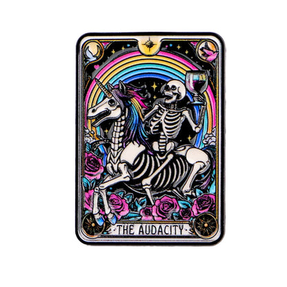The Audacity Tarot Card Funny Skeleton Unicorn Enamel Brooch Lapel Pin Badge