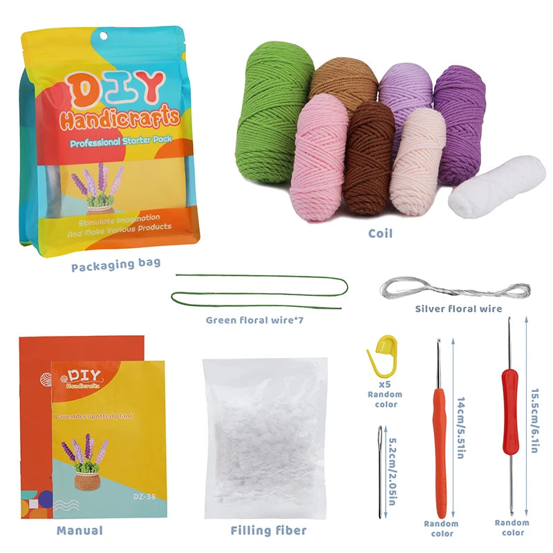 DIY Beginners Crochet Potted Flower Plant Kit – Lavender,Tulips, Daisies, Sunflowers