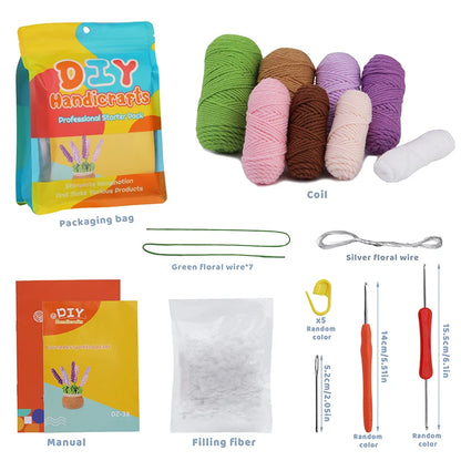 DIY Beginners Crochet Potted Flower Plant Kit – Lavender,Tulips, Daisies, Sunflowers