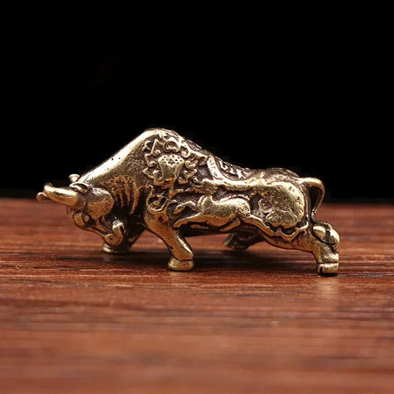 Mini Brass Copper Metal Bull Figurine – Desk Buddy Ornament Collectible