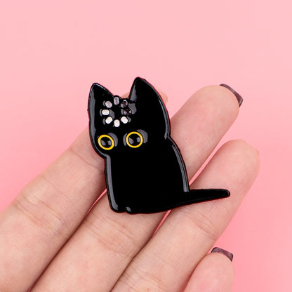 Brain Loading Funny Black Cat Enamel Brooch Lapel Pin Badge Novelty Gift