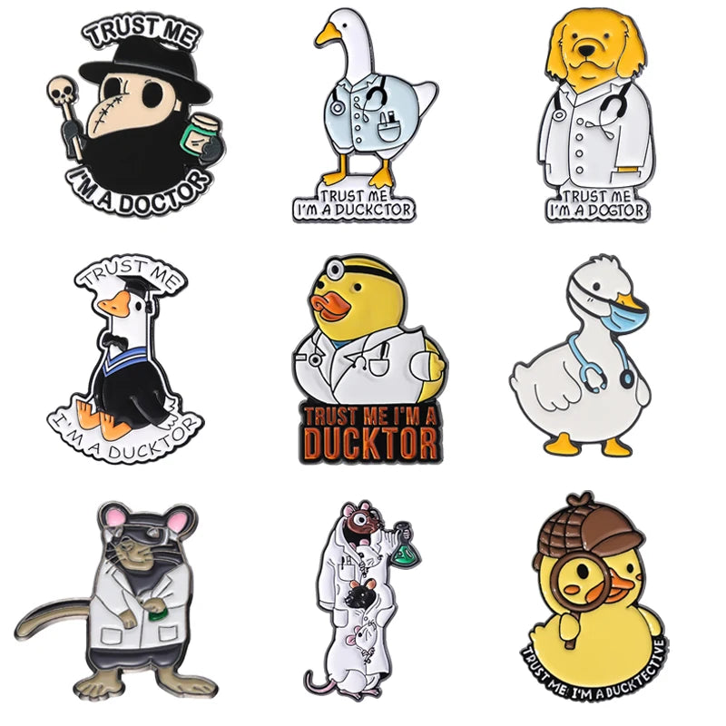Funny Doctor Nurse Veterinarian Duck Dog Rat Enamel Brooch Lapel Pin Badge Novelty Gift