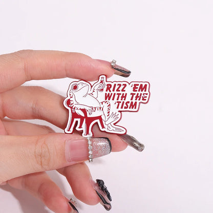 Rizz Em With The Tism Enamel Pin Badge Funny Autism Quote Animal Neurodivergent Autistic Frog Toad