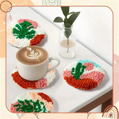 DIY Punch Needle Coaster Set Kit – Make 6 Scenery Sun Sea Sky Design Coasters Multiple Design Choice Craft Embroidery