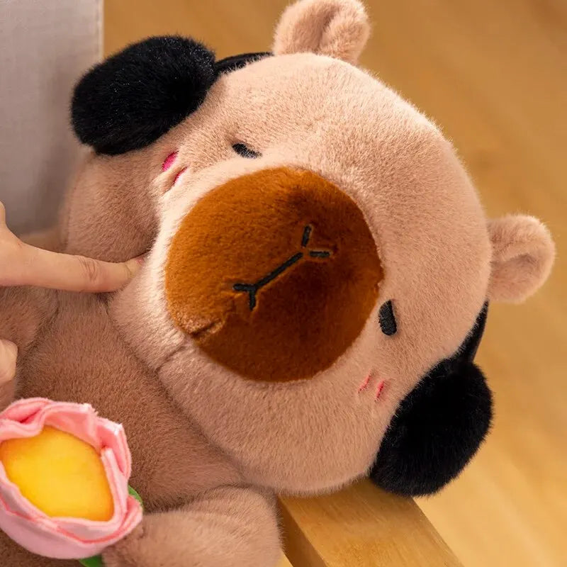 25CM Cute Capybara Plush Toy with Ear Muffs and Flower -  Autumn Winter Seasonal