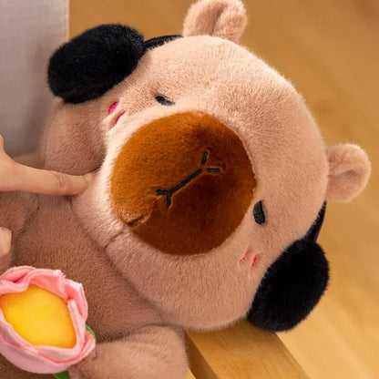 25CM Cute Capybara Plush Toy with Ear Muffs and Flower -  Autumn Winter Seasonal