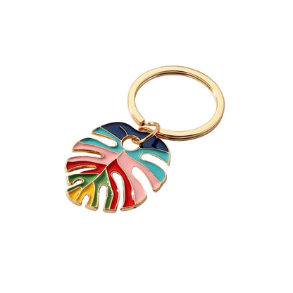Rainbow Colourful Leaf Enamel Keyring Plant Foliage Bag Keychain Charm