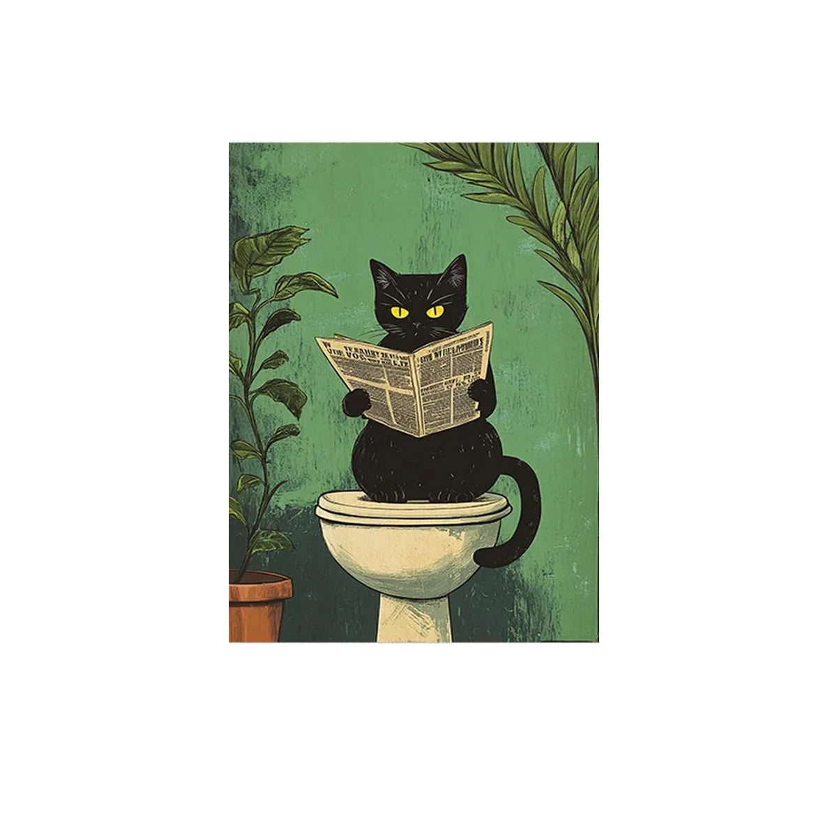 Funny Black Cat Bathroom Poster Set – Retro Canvas Animal Wall Art for Bathroom or Home Décor