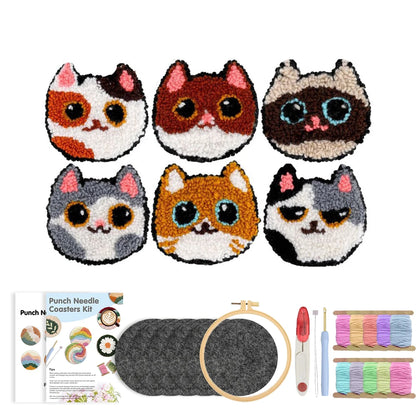DIY Punch Needle Coaster Kit Set – Make 6 Cat Animal Coasters Craft Embroidery