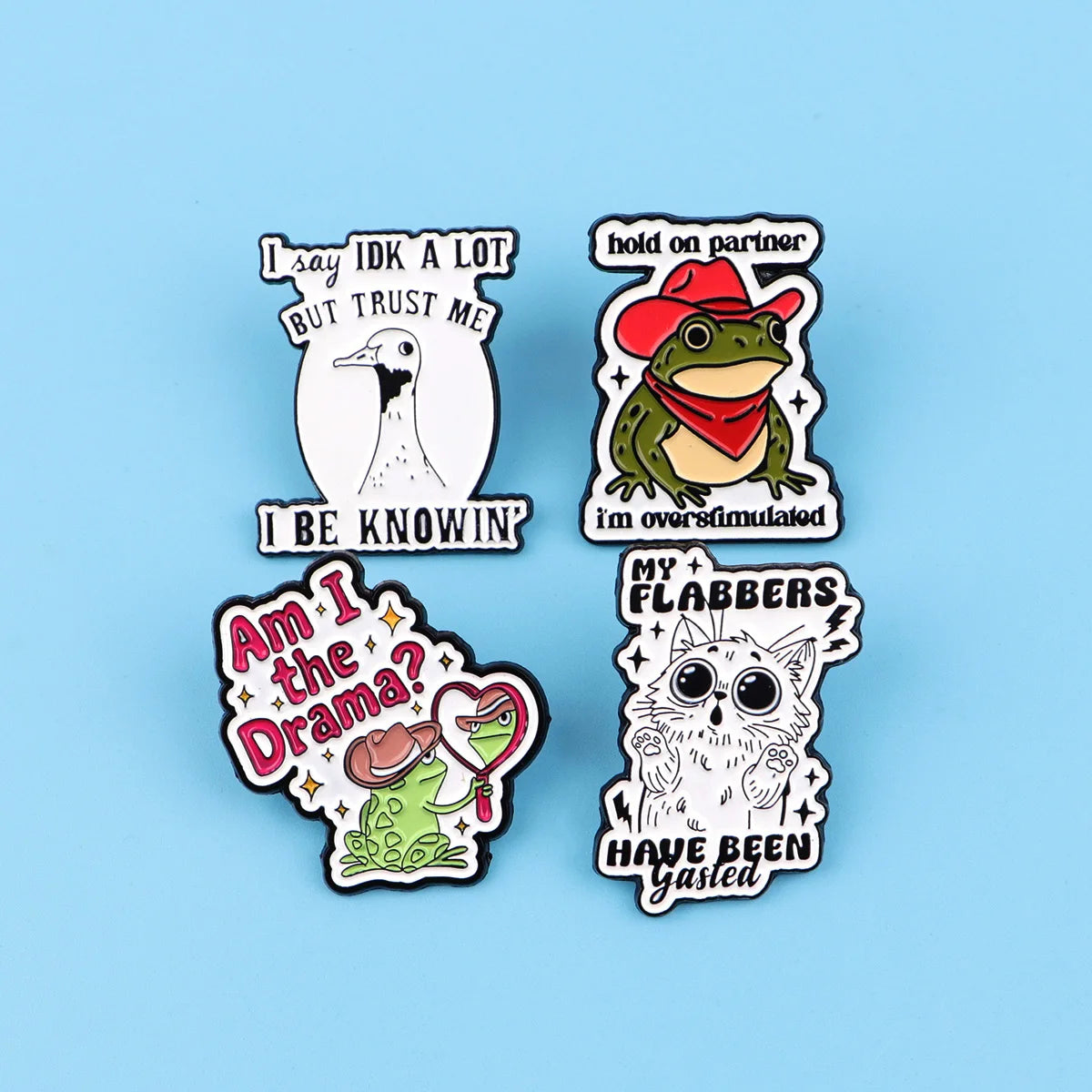Cat Frog Duck Toad Enamel Pin Badge Cute Funny Quotes Brooch Hold On Partner Am I The Drama