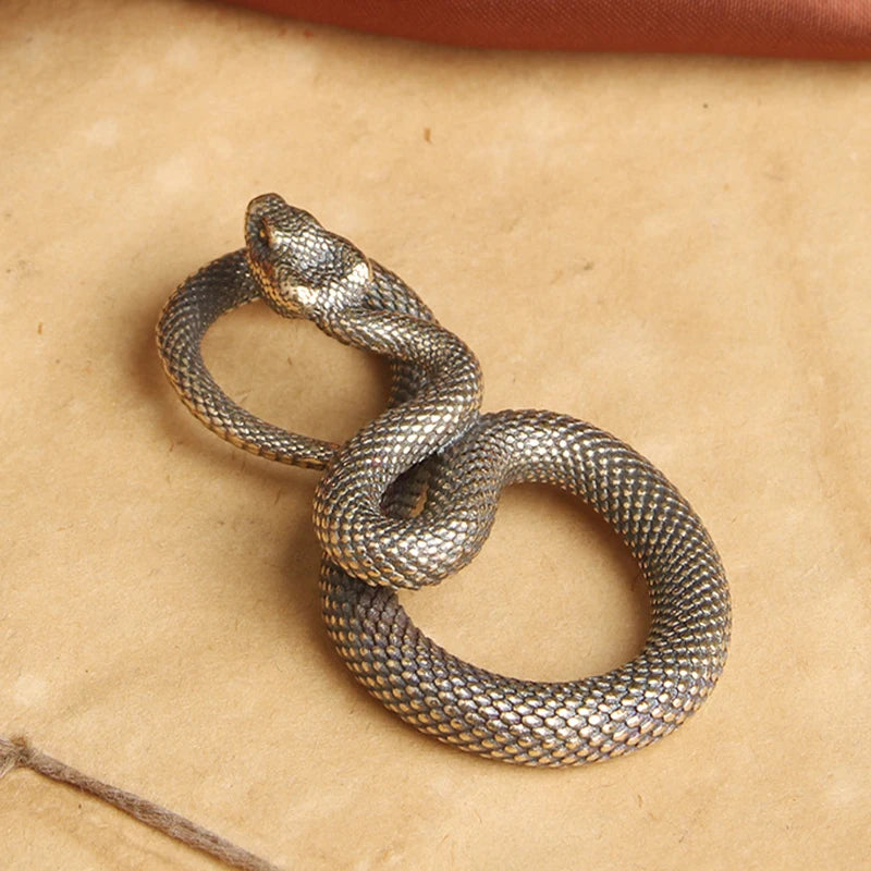 Mini Brass Copper Metal Snake Figurine – Desk Buddy Ornament Collectible