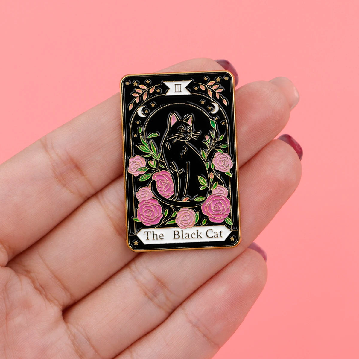 The Black Cat Tarot Card Style Enamel Pin Badge Brooch