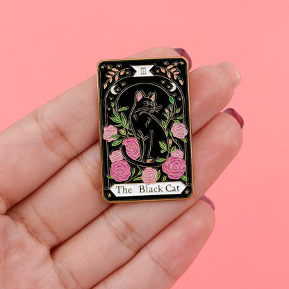 The Black Cat Tarot Card Style Enamel Pin Badge Brooch