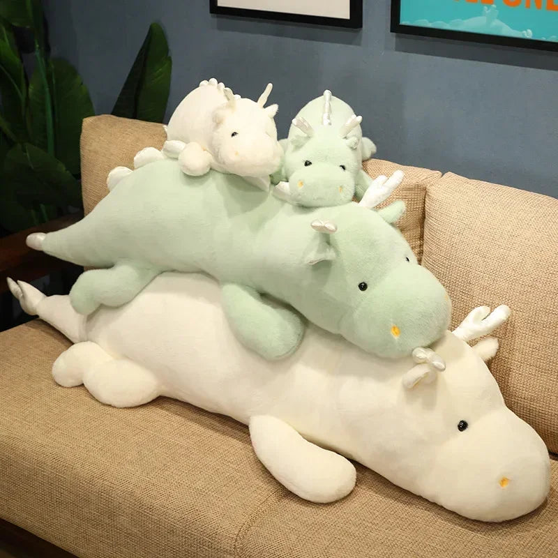 70-140cm Giant Dragon Plush Soft Toy – White or Green Fantasy Dinosaur