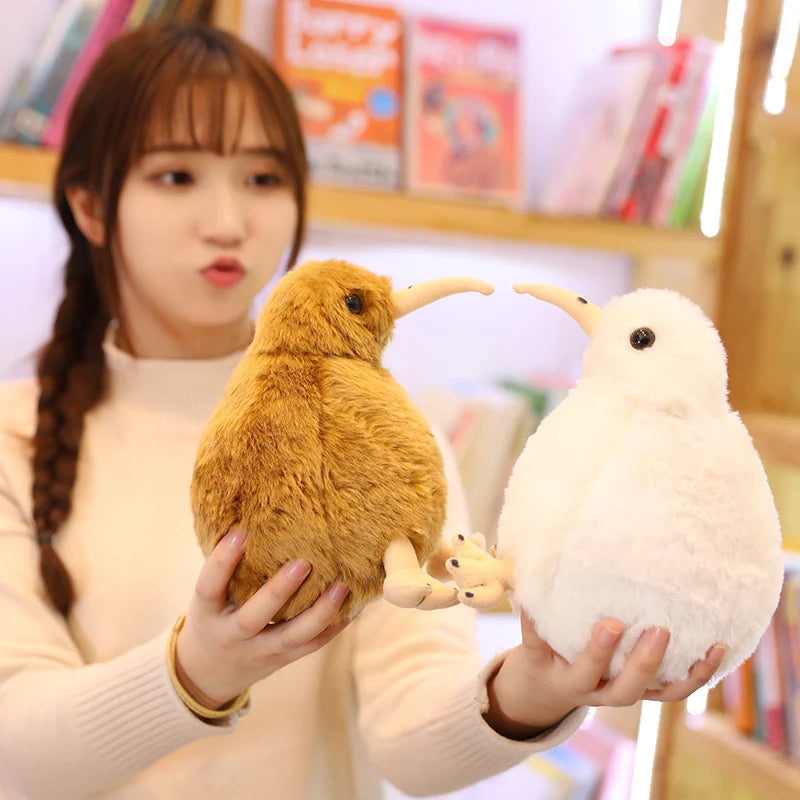 20cm Realistic Kiwi Bird Plush Soft Toy – Cute White or Orange/Brown