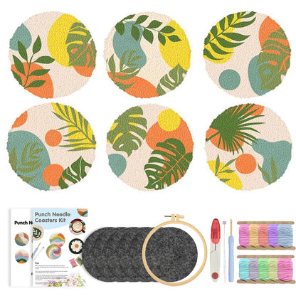 DIY Punch Needle Coaster Set Kit – Make 6 Flower Plant Design Coasters Multiple Design Choice Craft Embroidery