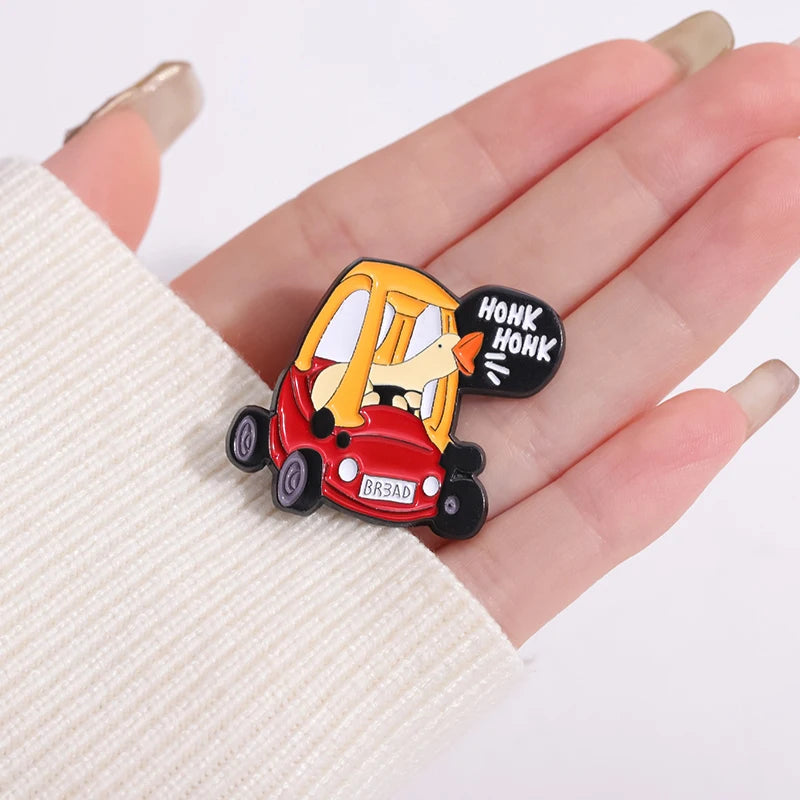 Honking Goose Driving Toy Car Enamel Pin Badge Funny Brooch Cute Lapel Clothes Backpack Accessories