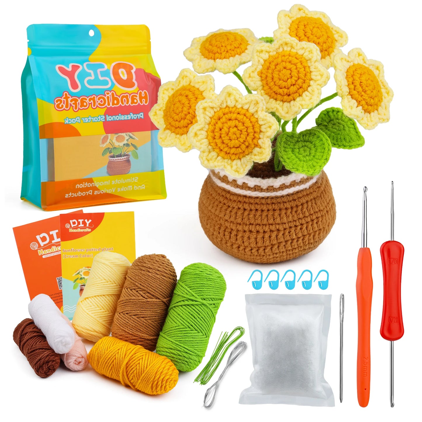 DIY Beginners Crochet Potted Flower Plant Kit – Lavender,Tulips, Daisies, Sunflowers