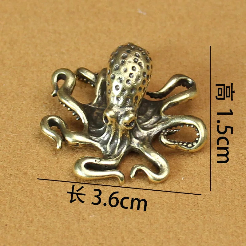 Mini Brass Copper Metal Octopus Figurine – Desk Buddy Ornament Collectible