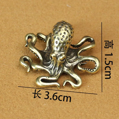 Mini Brass Copper Metal Octopus Figurine – Desk Buddy Ornament Collectible