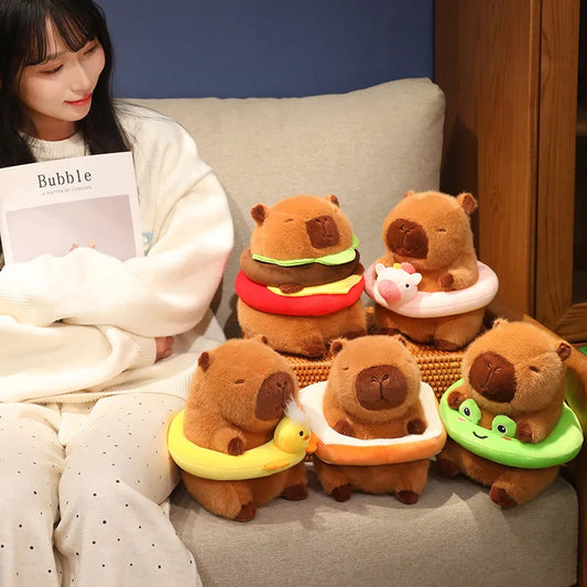 Cute Capybara Plush Toy with Swimming Swim Ring Float -  Frog, Duck, Bunny, Strawberry, Bread / Toast, Pig, Unicorn