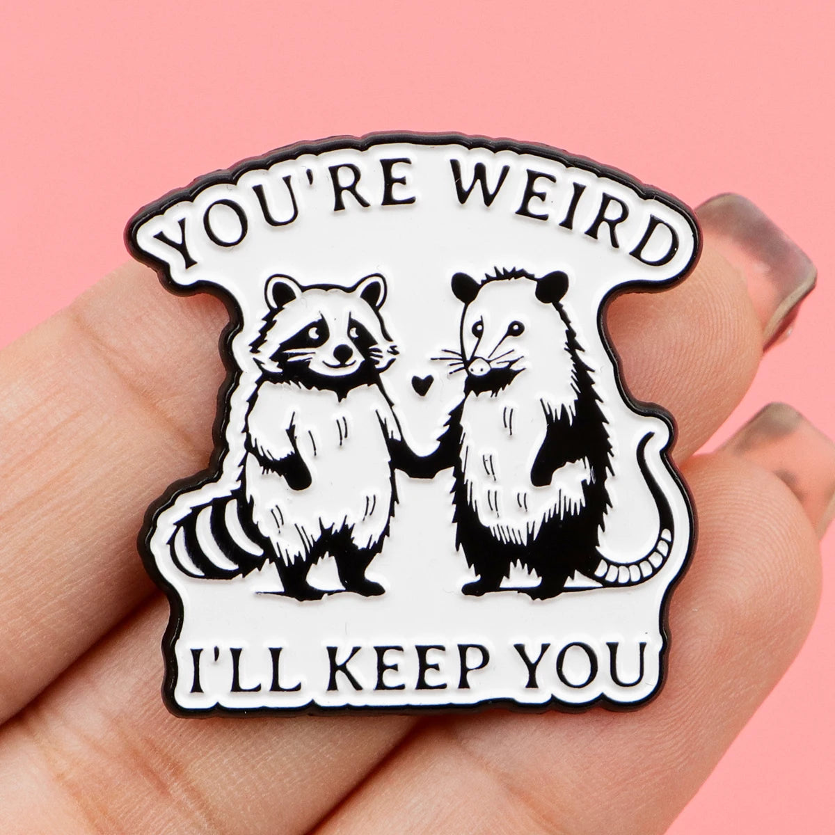 Opossum & Raccoon Weird Best Friends Funny Enamel Brooch Lapel Pin Badge Novelty Gift