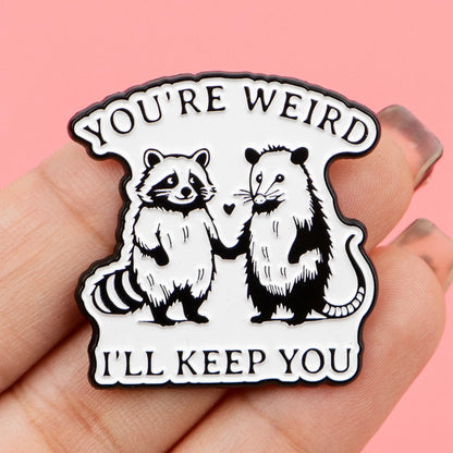 Opossum & Raccoon Weird Best Friends Funny Enamel Brooch Lapel Pin Badge Novelty Gift